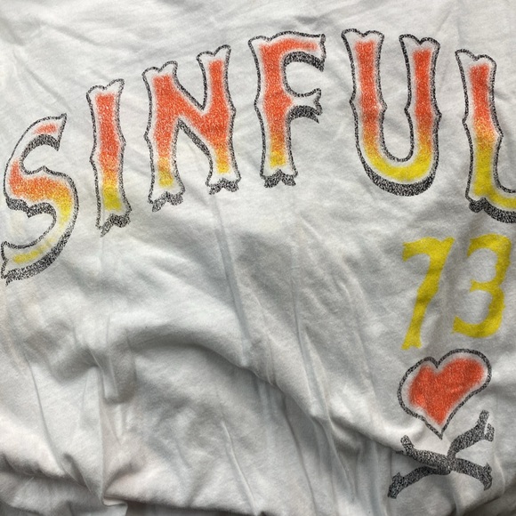 Sinful 💯 Cotton Butter Soft Print Tee Distressed Collar and Sleeveless - Picture 16 of 16